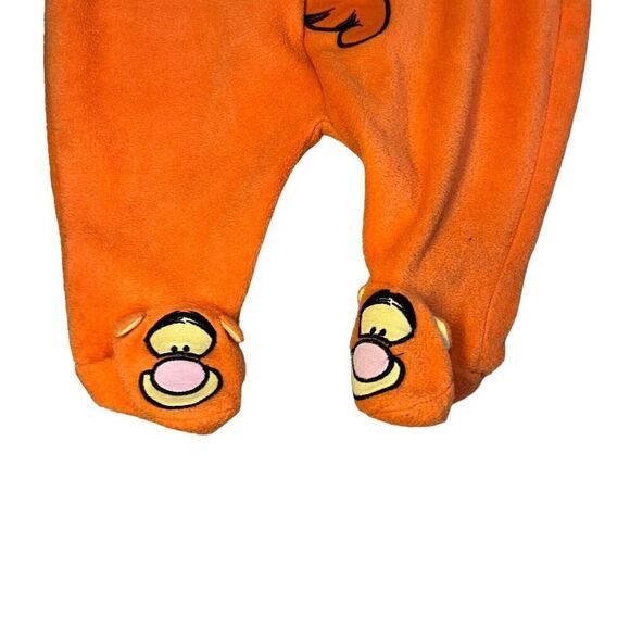 Disney Tigger One Piece Pajamas Infant 3-6 Months Orange Black Footsie Hooded - Picture 3 of 8